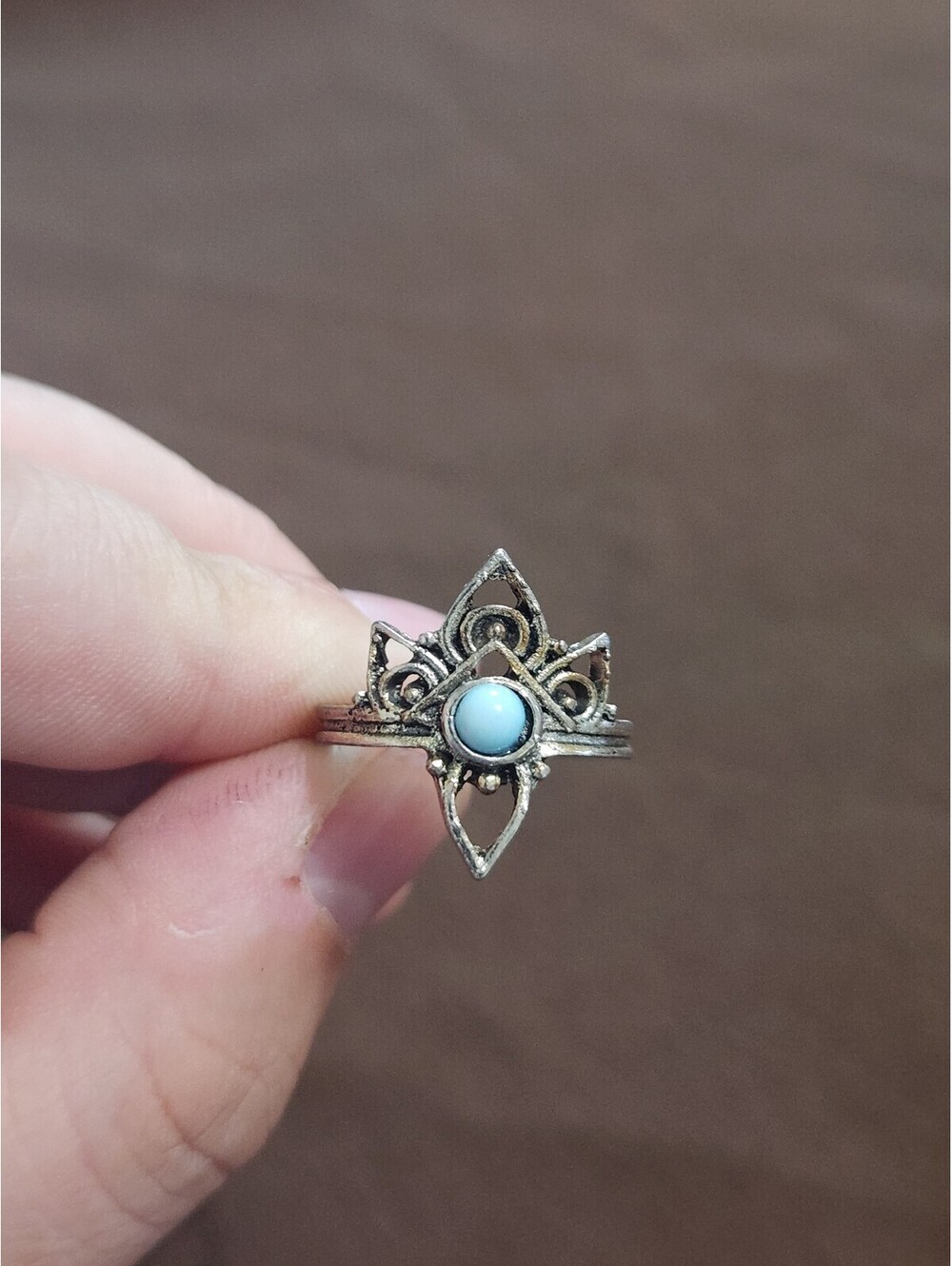Boho Style Silver-Tone Ring with Blue Stone Accent Size 6.5